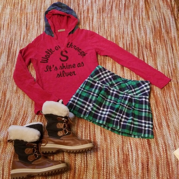 Other - Girls 10 12 plaid skirt hoodie outfit bundle set